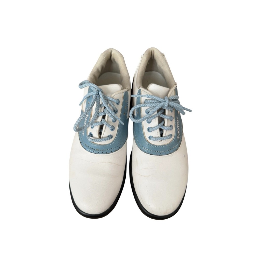 FootJoy Golf Shoes 6.5 US Women's Sports Outdoor White Blue‎ Spiked Grip Lace Up